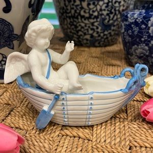 Antique French Faience Cherub Putti Figurine